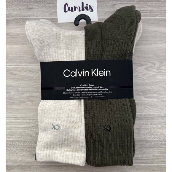 Calvin Klein 5-Pair Men's Cushion Crew Socks US 7-12 Green Beige Grey NEW - Picture 1 of 11